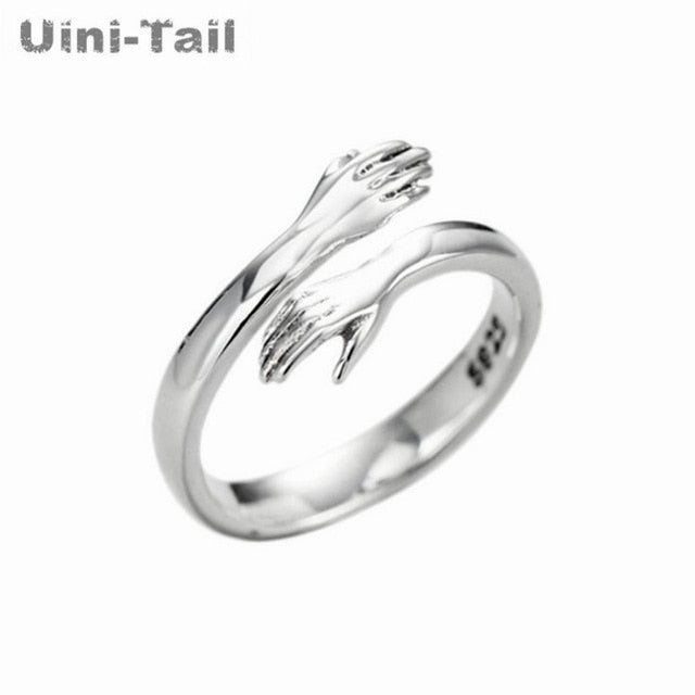 Uini-Tail hot new 925 sterling silver European and American jewelry love hug ring retro fashion tide flow open ring GN601