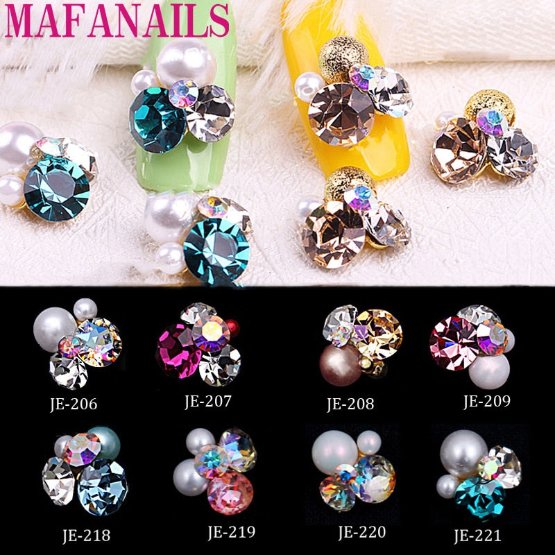 2021 New 10pcs Crystal Bright Pearl Nail Rhinestone Alloy Nail Art Decorations Glitter DIY 3D CJE Nail Jewelry Pendant