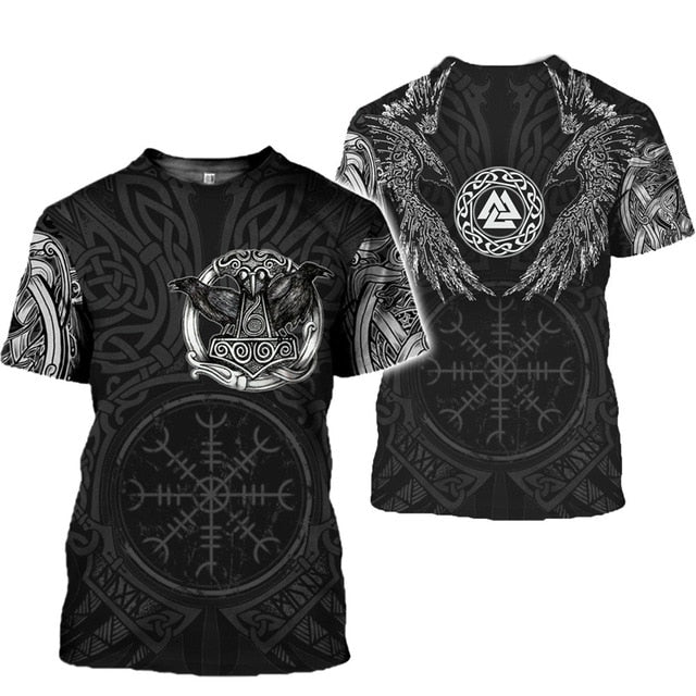 2020 latest Viking symbol printed T-shirt men's summer short-sleeved Harajuku T-shirt men's street hip-hop unisex T-shirt top 01