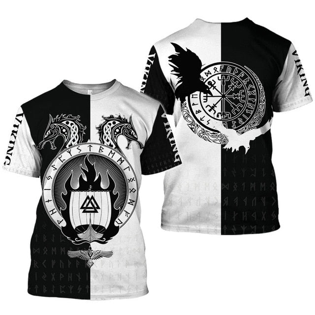 2020 latest Viking symbol printed T-shirt men's summer short-sleeved Harajuku T-shirt men's street hip-hop unisex T-shirt top 01