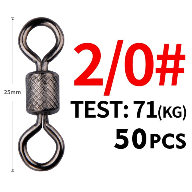 Meredith 50PCS/Lot Fishing Swivels Ball Bearing Swivel with Safety Snap Solid Rings Rolling Swivel for Carp Fishing Accessories