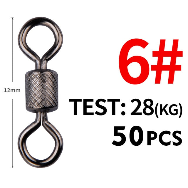 Meredith 50PCS/Lot Fishing Swivels Ball Bearing Swivel with Safety Snap Solid Rings Rolling Swivel for Carp Fishing Accessories