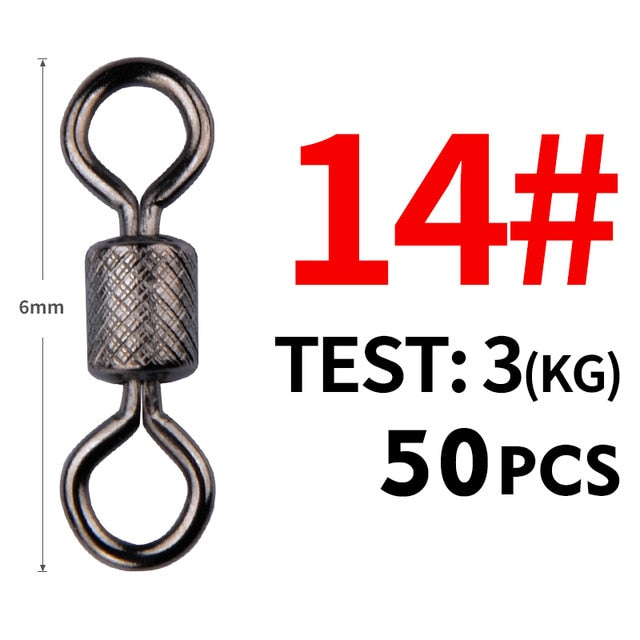 Meredith 50PCS/Lot Fishing Swivels Ball Bearing Swivel with Safety Snap Solid Rings Rolling Swivel for Carp Fishing Accessories