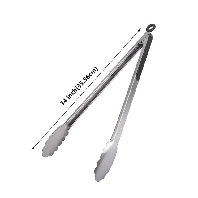 1PC BBQ Grilling Tong Salad Cake Dessert Serving Food Tongs Stainless Steel Barbecue Clips Clamp Baking Food Kitchen Tool