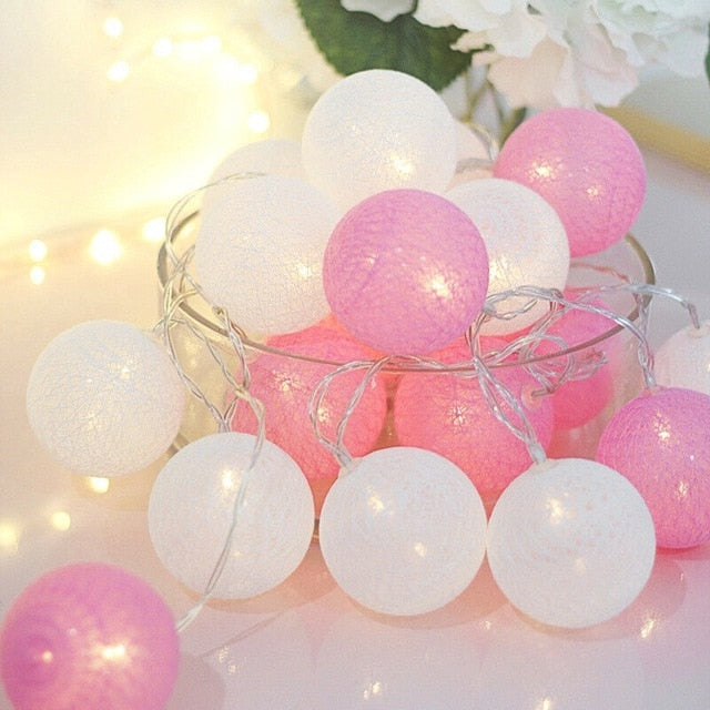 2.2M 20 LED Cotton Ball Garland Lights String Christmas Xmas Outdoor Holiday Wedding Party Baby Bed Fairy Lights Decorations
