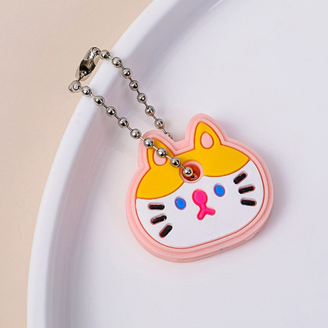 Cute Cartoon Keychain Silicone Cat Dog Protective Key Case Cover for Key Control Dust Cap Holder Gift Women Key Chain