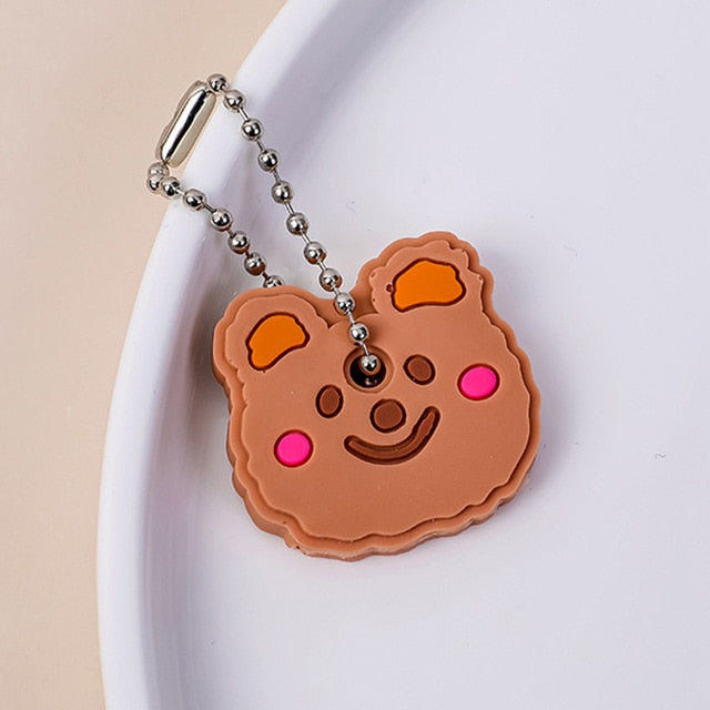 Cute Cartoon Keychain Silicone Cat Dog Protective Key Case Cover for Key Control Dust Cap Holder Gift Women Key Chain