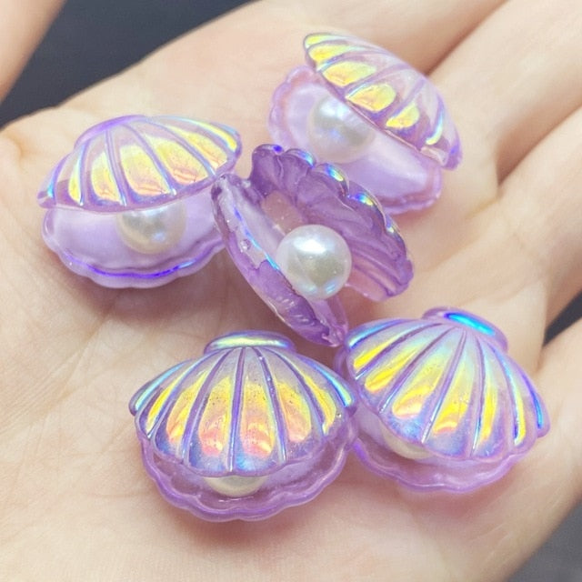 10Pcs Kawaii Cute Color Plated Pearl Shells Flat Back Resin Cabochons Scrapbooking DIY Jewelry Craft Decoration Accessorie E74