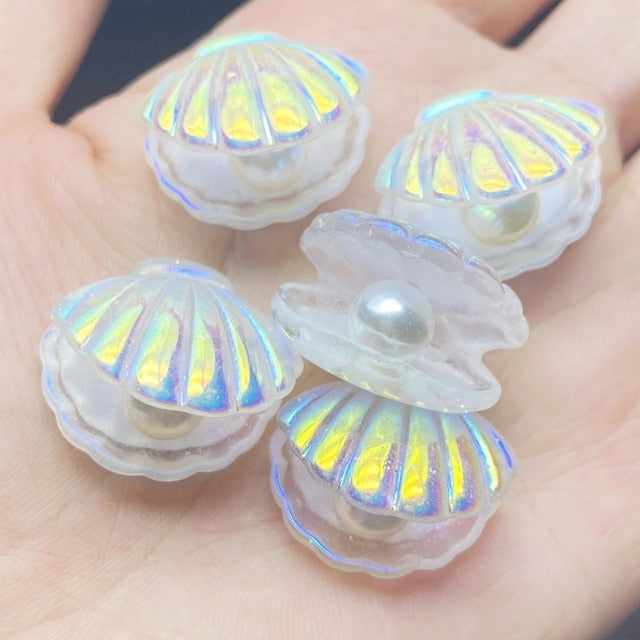 10Pcs Kawaii Cute Color Plated Pearl Shells Flat Back Resin Cabochons Scrapbooking DIY Jewelry Craft Decoration Accessorie E74