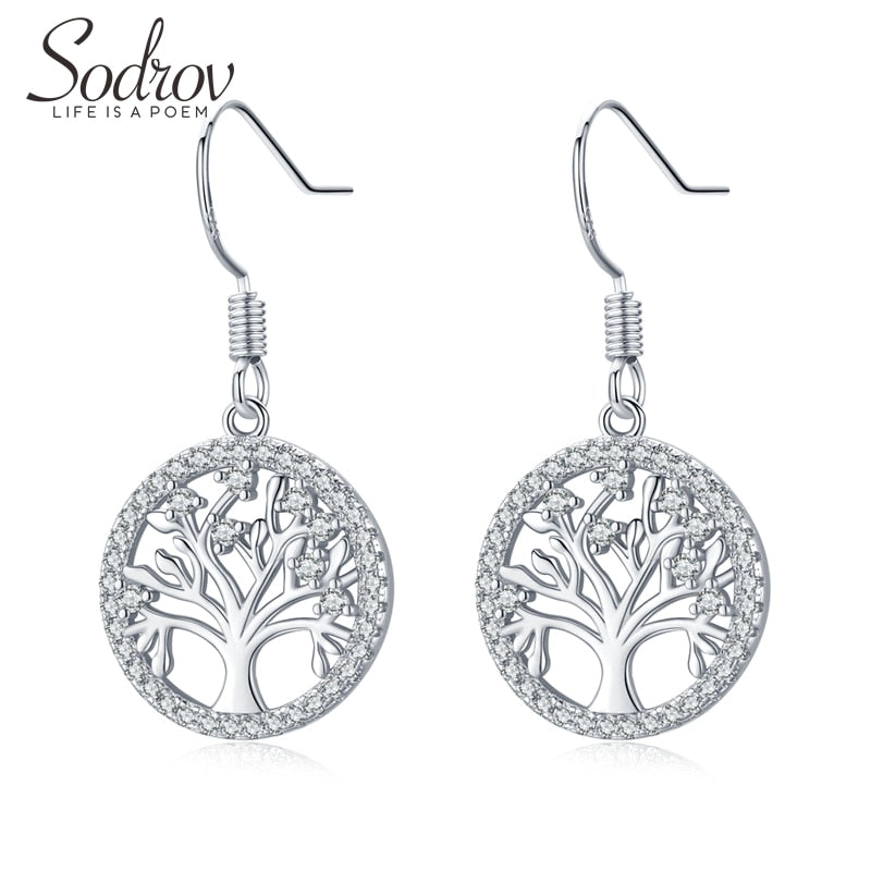 Sodrov Silver 925 Earrings 15mm Tree of Life Silver Drop Earrings For Women Lucky 925 Earrings Drop
