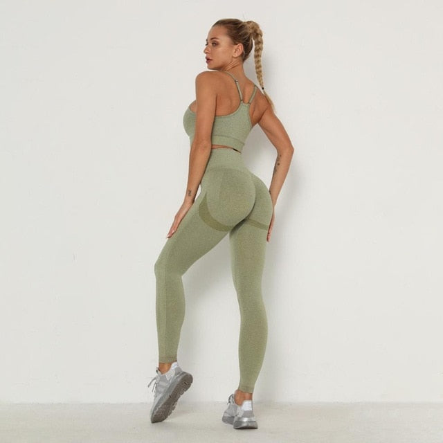 Seamless Women Sport Set For Gym Long Sleeve Top High Waist Belly Control Leggings Clothes Seamless Sport Suit Sexy Booty Girls