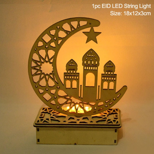 EID Mubarak Wooden Pendant with LED Candles Light Ramadan Decorations For Home Islamic Muslim Party Eid Decor Kareem Ramadan