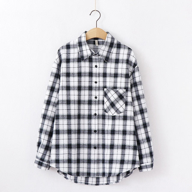 2021 Fashion Women Plaid Shirt Chic Checked Blouse Long Sleeve Female Casual Print Shirts Loose Cotton Tops Blusas Spring News