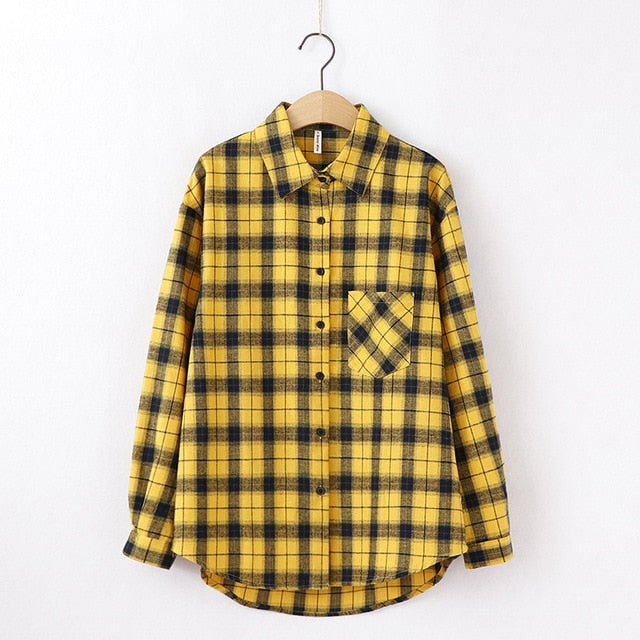 2021 Fashion Women Plaid Shirt Chic Checked Blouse Long Sleeve Female Casual Print Shirts Loose Cotton Tops Blusas Spring News