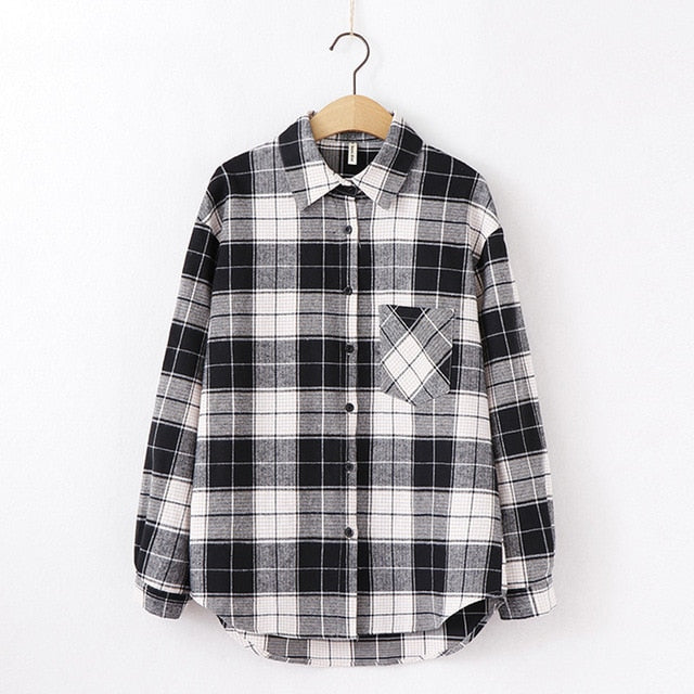 2021 Fashion Women Plaid Shirt Chic Checked Blouse Long Sleeve Female Casual Print Shirts Loose Cotton Tops Blusas Spring News