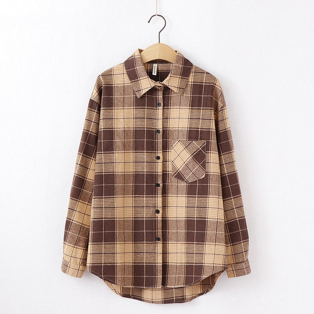 2021 Fashion Women Plaid Shirt Chic Checked Blouse Long Sleeve Female Casual Print Shirts Loose Cotton Tops Blusas Spring News