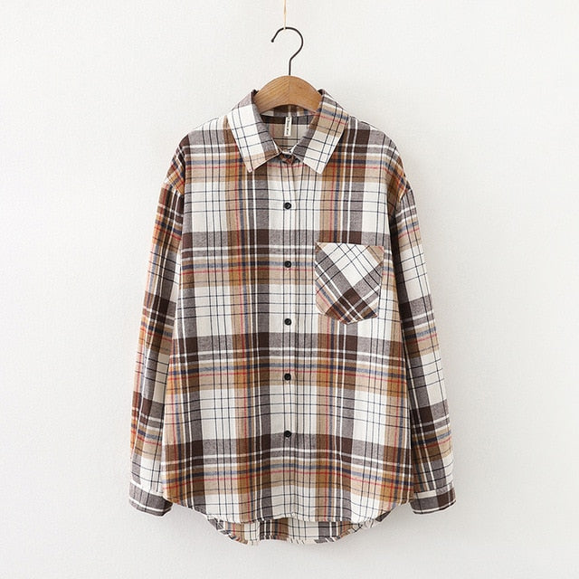 2021 Fashion Women Plaid Shirt Chic Checked Blouse Long Sleeve Female Casual Print Shirts Loose Cotton Tops Blusas Spring News