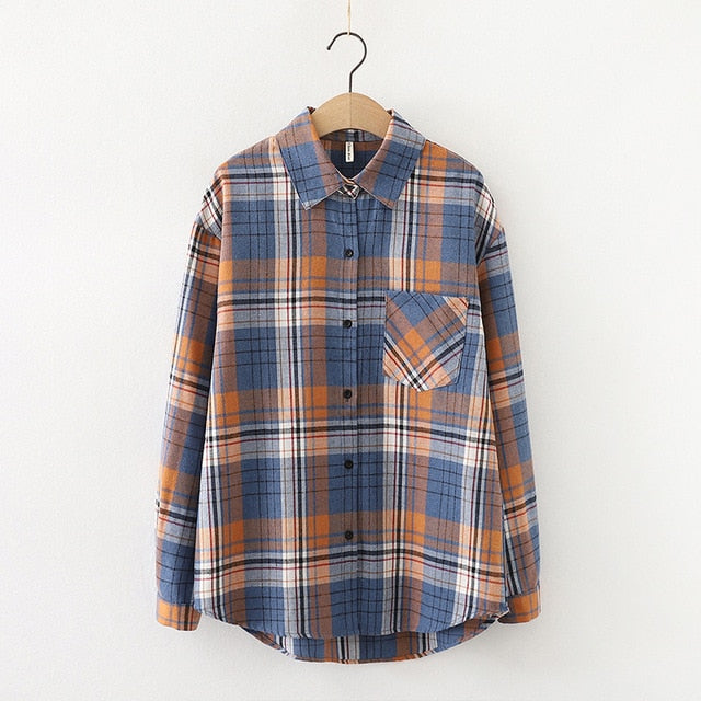 2021 Fashion Women Plaid Shirt Chic Checked Blouse Long Sleeve Female Casual Print Shirts Loose Cotton Tops Blusas Spring News