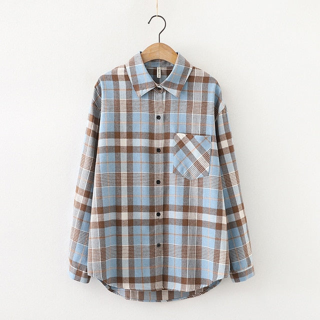 2021 Fashion Women Plaid Shirt Chic Checked Blouse Long Sleeve Female Casual Print Shirts Loose Cotton Tops Blusas Spring News