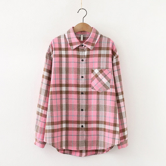 2021 Fashion Women Plaid Shirt Chic Checked Blouse Long Sleeve Female Casual Print Shirts Loose Cotton Tops Blusas Spring News