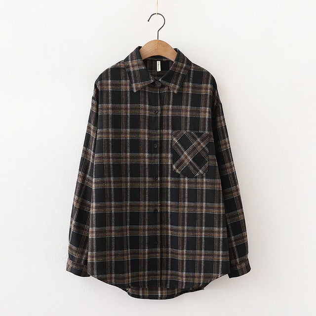 2021 Fashion Women Plaid Shirt Chic Checked Blouse Long Sleeve Female Casual Print Shirts Loose Cotton Tops Blusas Spring News