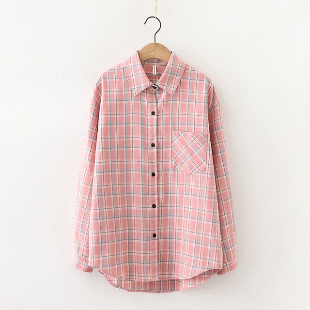 2021 Fashion Women Plaid Shirt Chic Checked Blouse Long Sleeve Female Casual Print Shirts Loose Cotton Tops Blusas Spring News