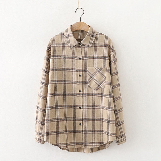 2021 Fashion Women Plaid Shirt Chic Checked Blouse Long Sleeve Female Casual Print Shirts Loose Cotton Tops Blusas Spring News