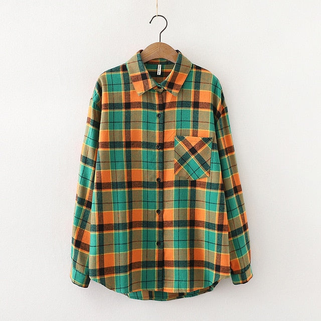 2021 Fashion Women Plaid Shirt Chic Checked Blouse Long Sleeve Female Casual Print Shirts Loose Cotton Tops Blusas Spring News