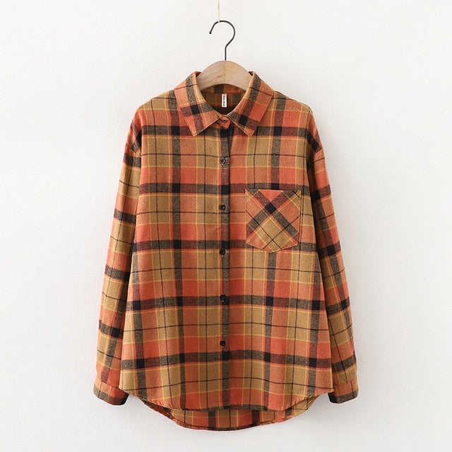 2021 Fashion Women Plaid Shirt Chic Checked Blouse Long Sleeve Female Casual Print Shirts Loose Cotton Tops Blusas Spring News