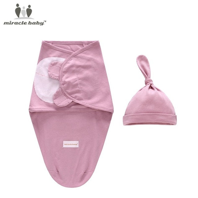 Newborn Swaddle Wrap +Hat Cotton Baby Receiving Blanket Bedding Cartoon Cute Infant Sleeping Bag For 0-6 Months