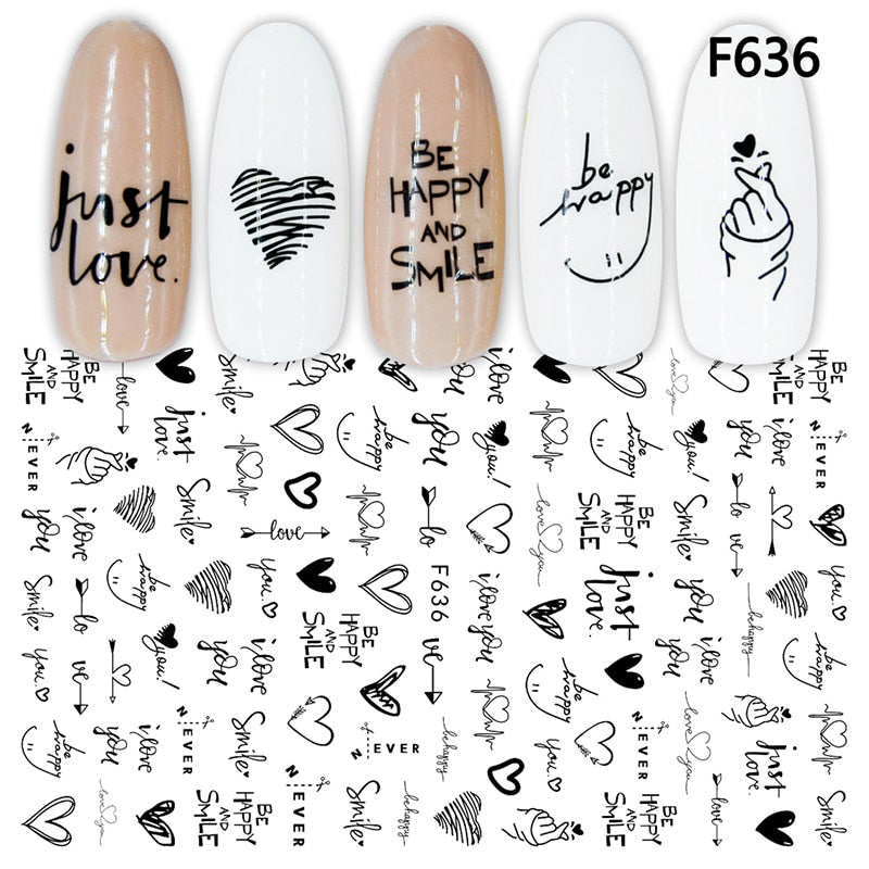 3D Nail Sticker Cool English Letter Nail Art Decorations Foil Love Heart Design Nails Accessories Fashion Manicure Stickers