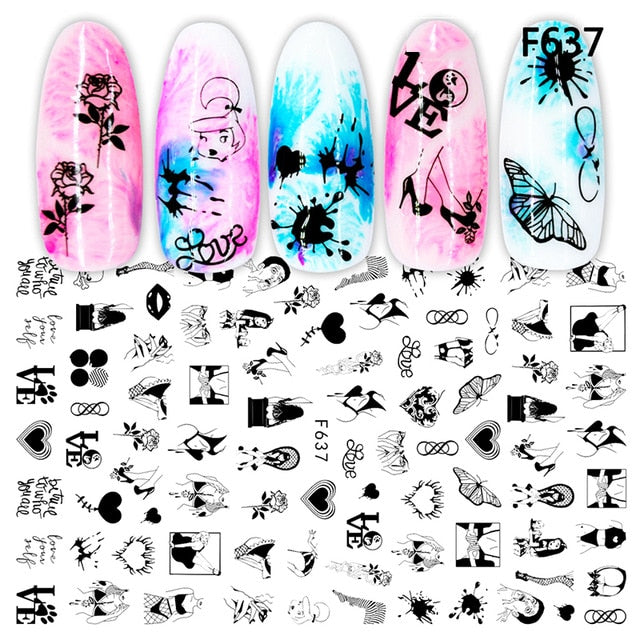 3D Nail Sticker Cool English Letter Nail Art Decorations Foil Love Heart Design Nails Accessories Fashion Manicure Stickers