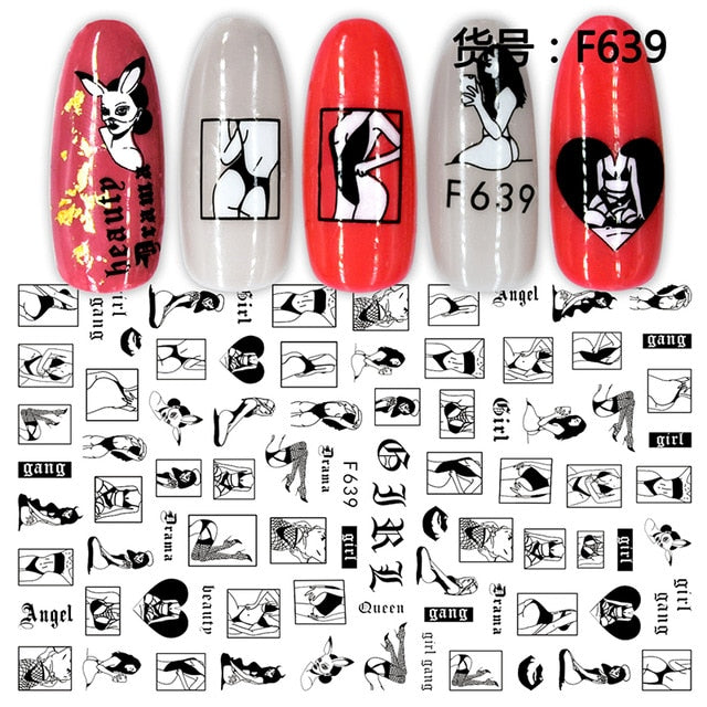 3D Nail Sticker Cool English Letter Nail Art Decorations Foil Love Heart Design Nails Accessories Fashion Manicure Stickers