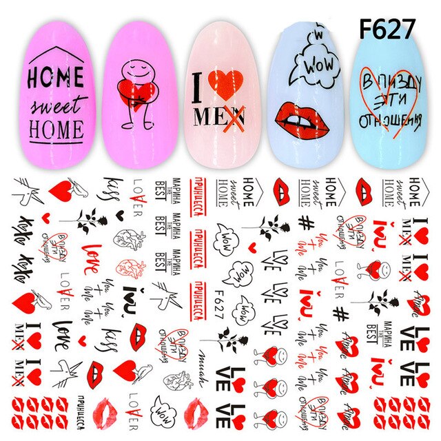 3D Nail Sticker Cool English Letter Nail Art Decorations Foil Love Heart Design Nails Accessories Fashion Manicure Stickers