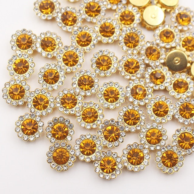 Claw Rhinestones Mix Color Sun Flower Flatback Sewing Rhinestones Shiny Crystals Stones Gold Base Sew On Rhinestones For Clothes