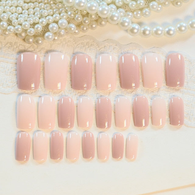 Nude Fake Nails Medium Square False Nail French Press On Nails U Pattern Supplies For Professionals Manicure Shop 24pcs Set