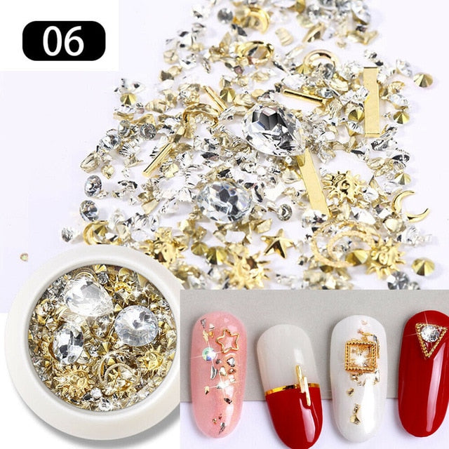 1 Box Crystal Nails Rhinestones Metal Rivet Shiny Gems Stones 3D DIY Tips Charm Nail Art Decorations Design Manicure Diamonds