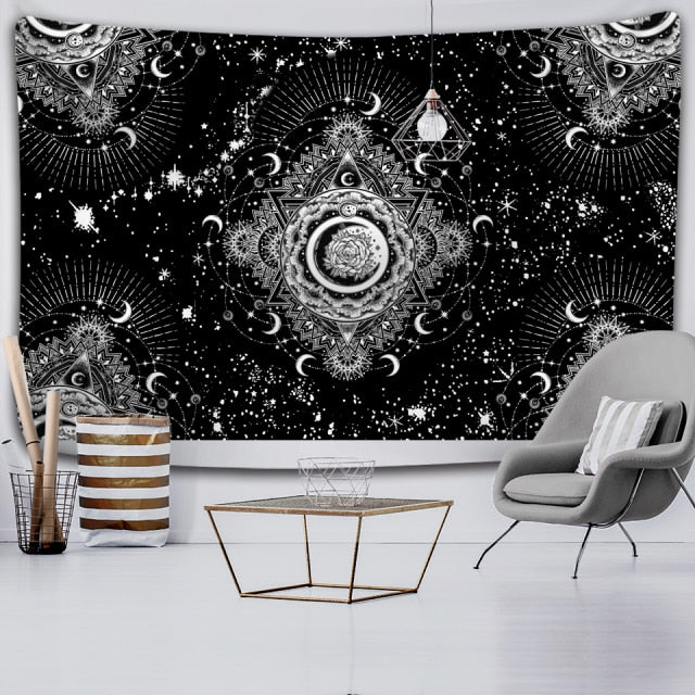 Large Tapestry White Black Sun Moon Mandala Tarot Tapestries Wall Hanging Celestial Hippie Wall Carpet Rugs Dorm Decor