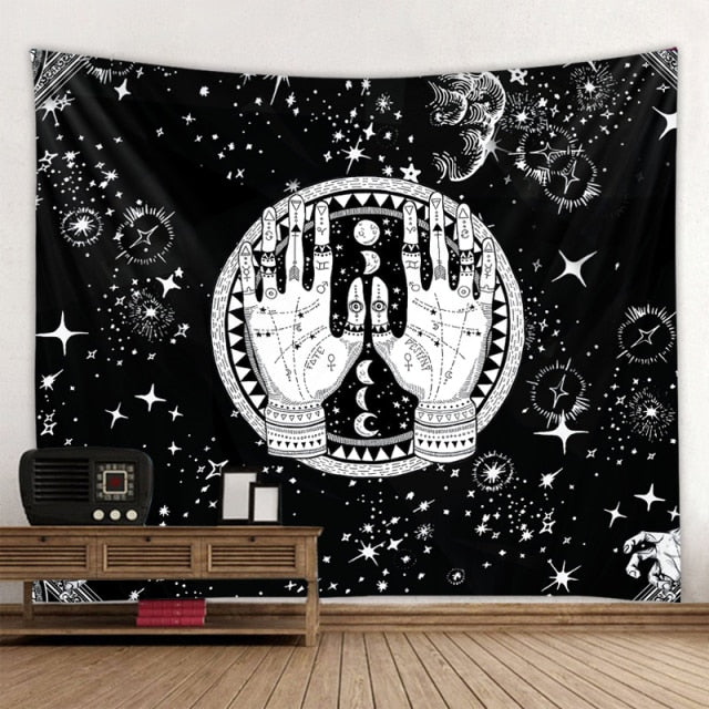 Large Tapestry White Black Sun Moon Mandala Tarot Tapestries Wall Hanging Celestial Hippie Wall Carpet Rugs Dorm Decor