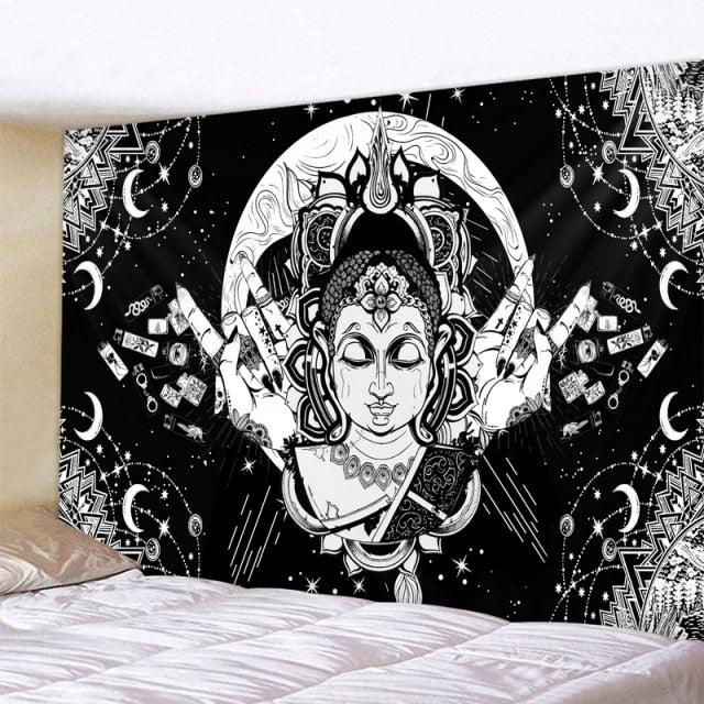 Large Tapestry White Black Sun Moon Mandala Tarot Tapestries Wall Hanging Celestial Hippie Wall Carpet Rugs Dorm Decor