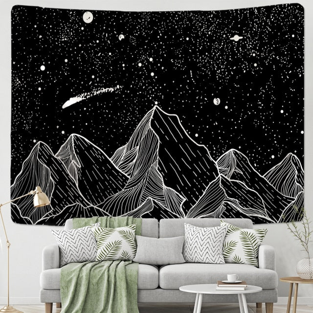 Large Tapestry White Black Sun Moon Mandala Tarot Tapestries Wall Hanging Celestial Hippie Wall Carpet Rugs Dorm Decor