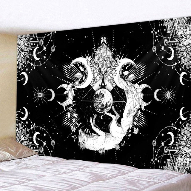 Large Tapestry White Black Sun Moon Mandala Tarot Tapestries Wall Hanging Celestial Hippie Wall Carpet Rugs Dorm Decor