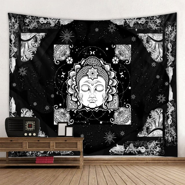 Large Tapestry White Black Sun Moon Mandala Tarot Tapestries Wall Hanging Celestial Hippie Wall Carpet Rugs Dorm Decor