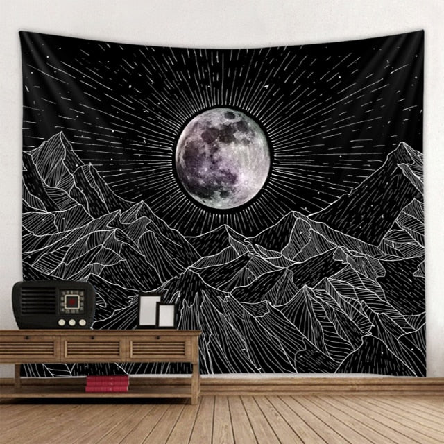 Large Tapestry White Black Sun Moon Mandala Tarot Tapestries Wall Hanging Celestial Hippie Wall Carpet Rugs Dorm Decor