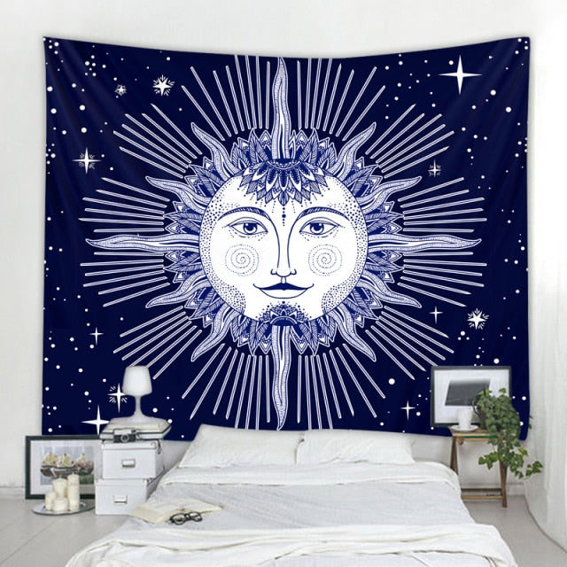 Large Tapestry White Black Sun Moon Mandala Tarot Tapestries Wall Hanging Celestial Hippie Wall Carpet Rugs Dorm Decor