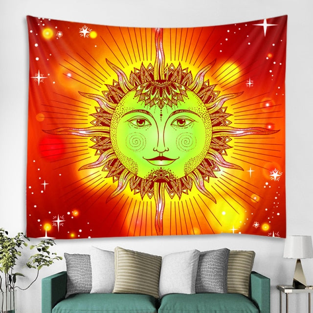 Large Tapestry White Black Sun Moon Mandala Tarot Tapestries Wall Hanging Celestial Hippie Wall Carpet Rugs Dorm Decor