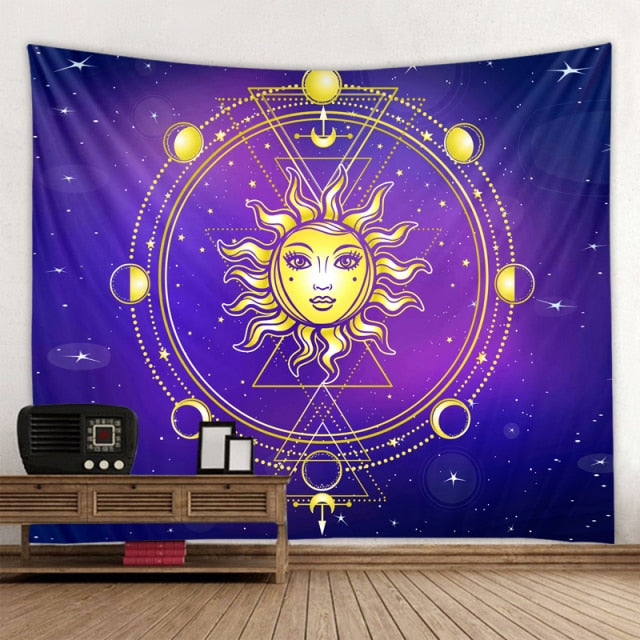 Large Tapestry White Black Sun Moon Mandala Tarot Tapestries Wall Hanging Celestial Hippie Wall Carpet Rugs Dorm Decor