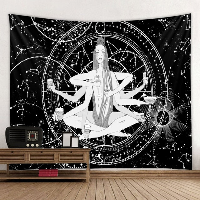 Large Tapestry White Black Sun Moon Mandala Tarot Tapestries Wall Hanging Celestial Hippie Wall Carpet Rugs Dorm Decor