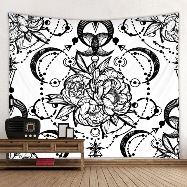 Large Tapestry White Black Sun Moon Mandala Tarot Tapestries Wall Hanging Celestial Hippie Wall Carpet Rugs Dorm Decor