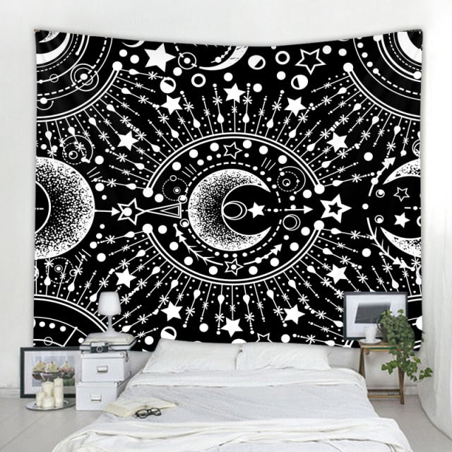 Large Tapestry White Black Sun Moon Mandala Tarot Tapestries Wall Hanging Celestial Hippie Wall Carpet Rugs Dorm Decor